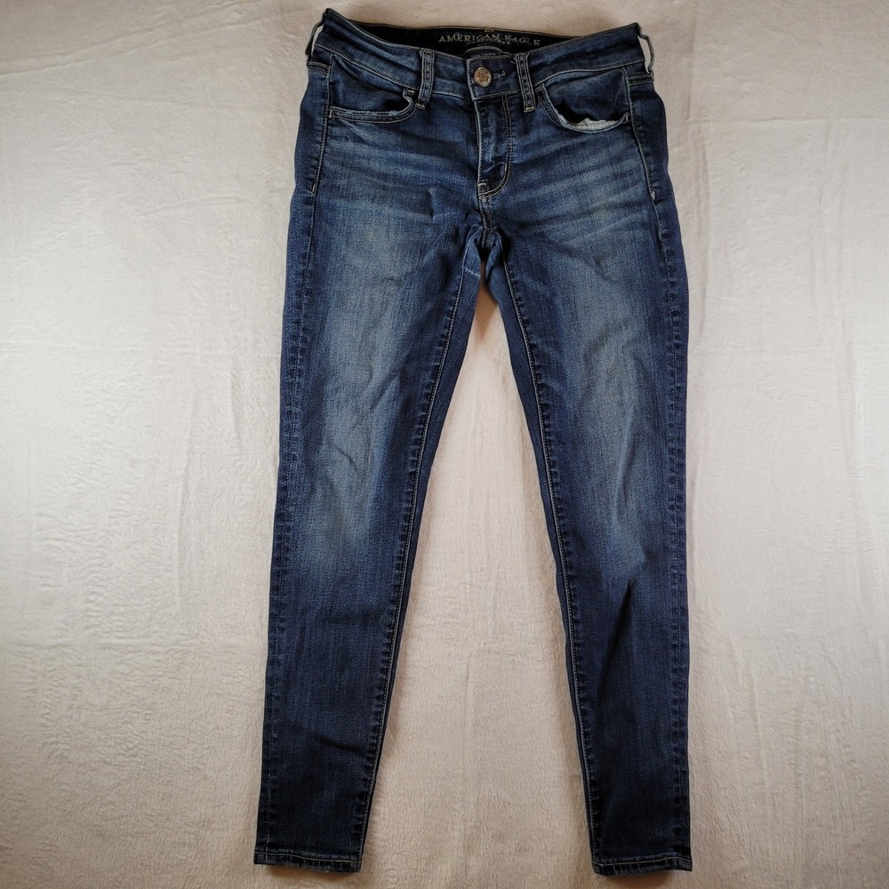 American Eagle Super Stretch Skinny Jeans Dark Wash Denim 2 Short 0058